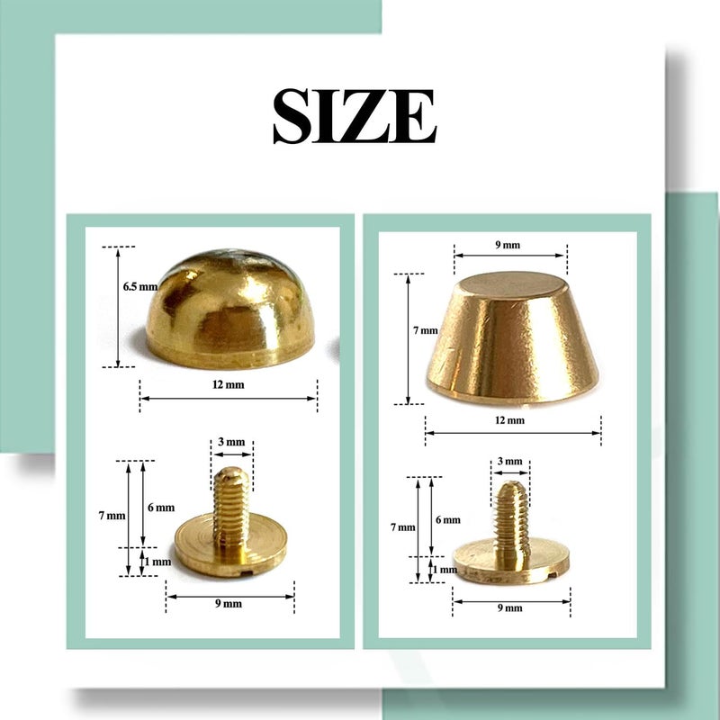 honigo 8 Pack Gold Rivets Stud Handbag Purse Feet 1/2 inch 4 Pack Flat Head 4 Pack Round Metal Solid Brass Studs Screw Back Feet 12mm Buckle Spikes Leathercraft for Leather Bag Totes DIY Craft - Image 2